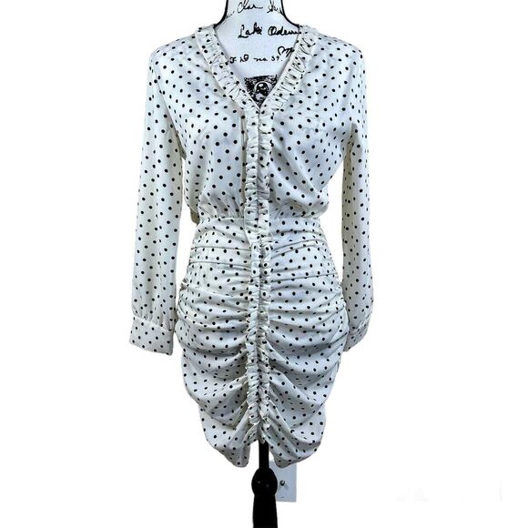 Zara White Black Polka Dot Mini Dress Ruched Draped Size bodycon pin up size S - Picture 1 of 16